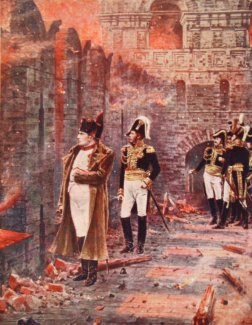Napoleão assistindo o fogo de Moscou, ilustração de &39;Hutchinsons história das Nações&39;, c.1910 de Nikolai Stepanovich Vereshchagin