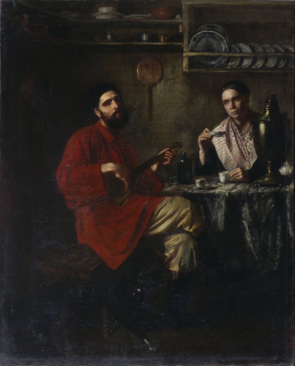 Cena caseira da vida camponesa, 1855 de Nikolai Vasilyevich Nevrev