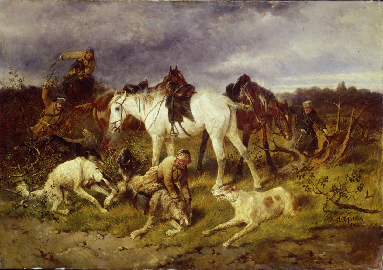 Na caça, década de 1870 de Nikolai Yegorovich Sverchkov