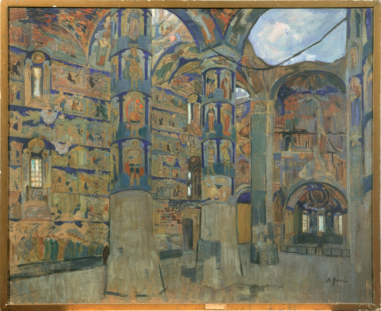 Interior da igreja do Mosteiro da Trindade Makarios Sheltovodsky em Makarevo de Nikolaj Pawlowitsch Uljanow