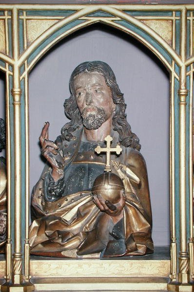 Escultura em madeira de Jesus Cristo, detalhe da predella do Retábulo de Isenheim, c.1490 (madeira pintada) de Nikolaus Hagenauer