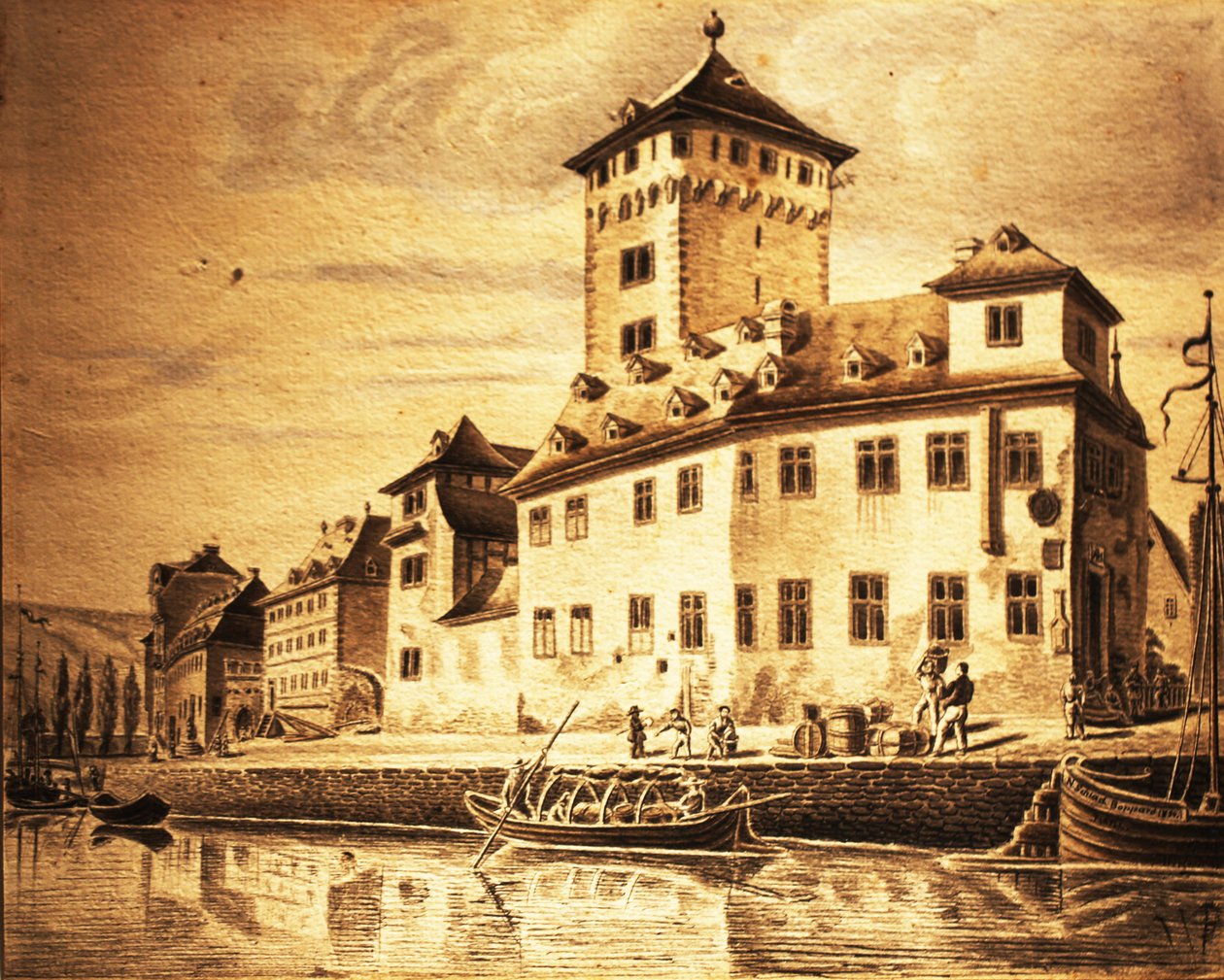 O antigo castelo eleitoral de Boppard em 1854 de Nikolaus Schlad