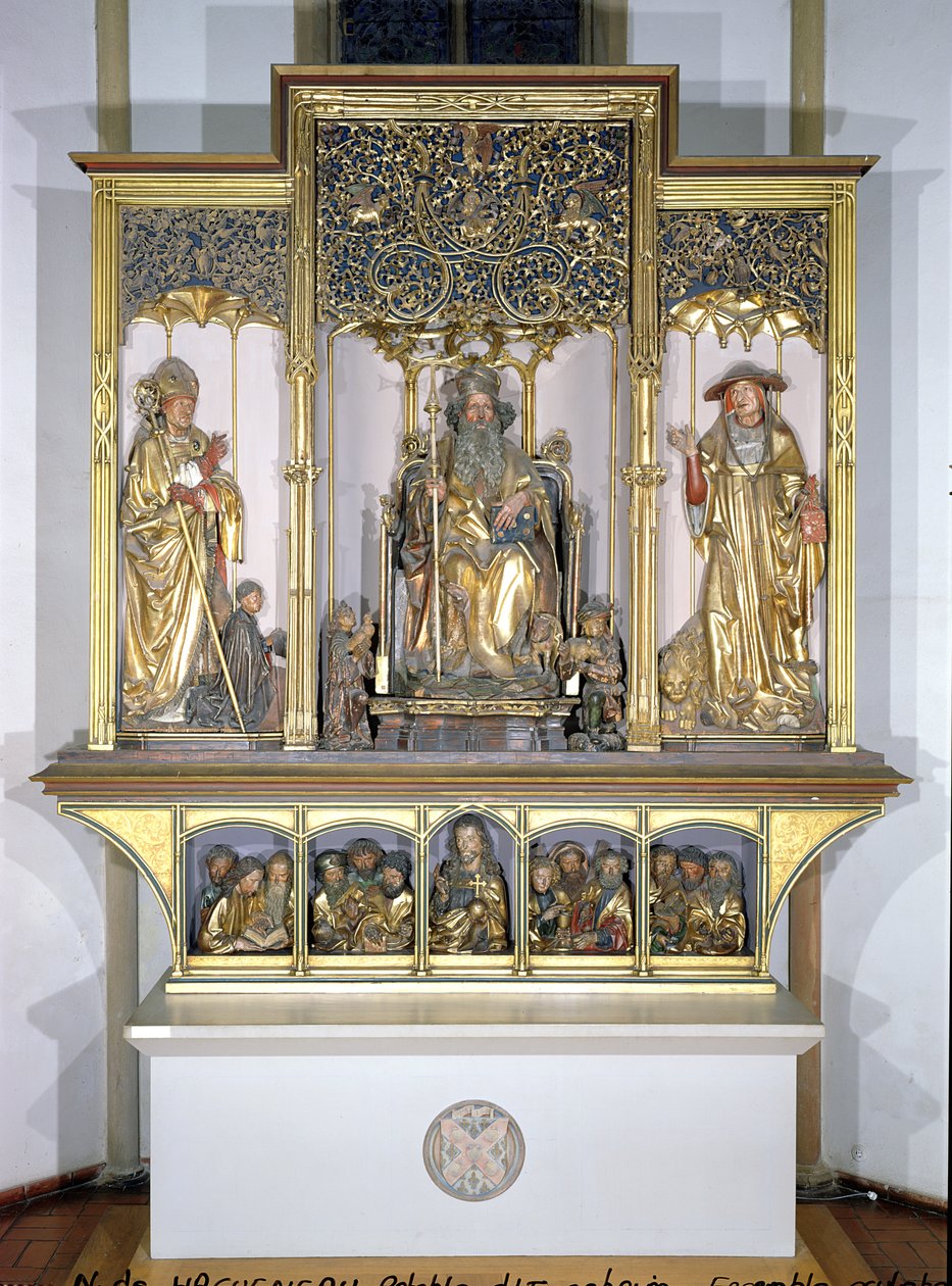 Grupo de esculturas em madeira, do Retábulo de Isenheim, c.1490 (madeira dourada) de Nikolaus Hagenauer