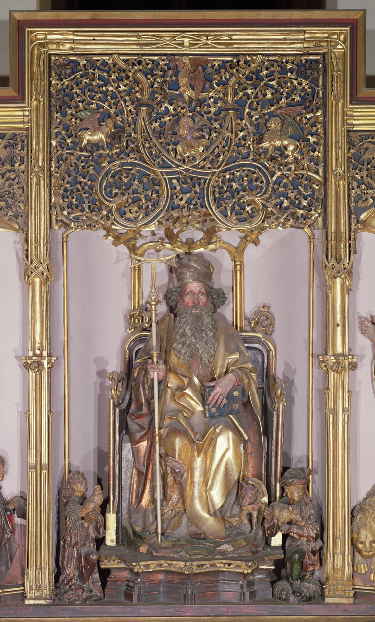Retábulo de Isenheim, Santo António, o Eremita, c.1490 (tinta dourada sobre madeira) de Nikolaus Hagenauer
