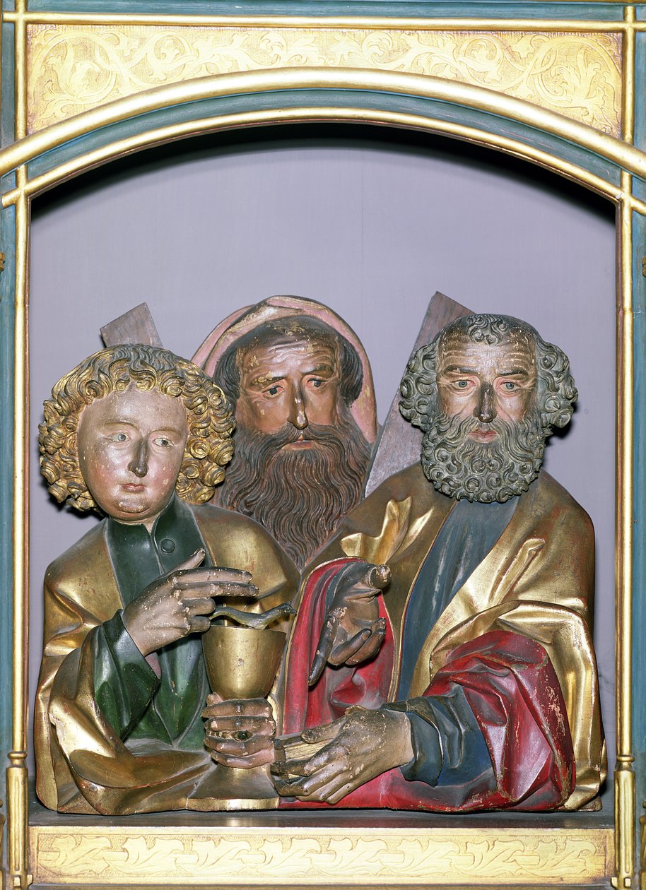 Esculturas em madeira de SS. John, Andrew e Peter, da predella do Retábulo de Isenheim, c.1490 (madeira pintada) de Nikolaus Hagenauer
