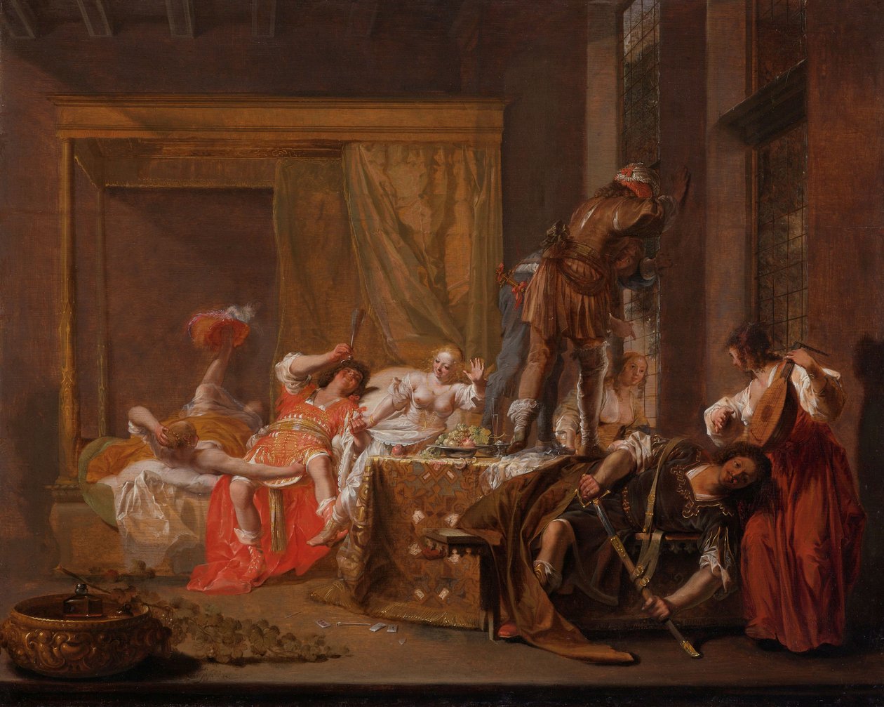 Cena do Casamento de Messalina e Gaius Sillius, c.1645-c.1650 (óleo sobre painel) de Nikolaus Knüpfer