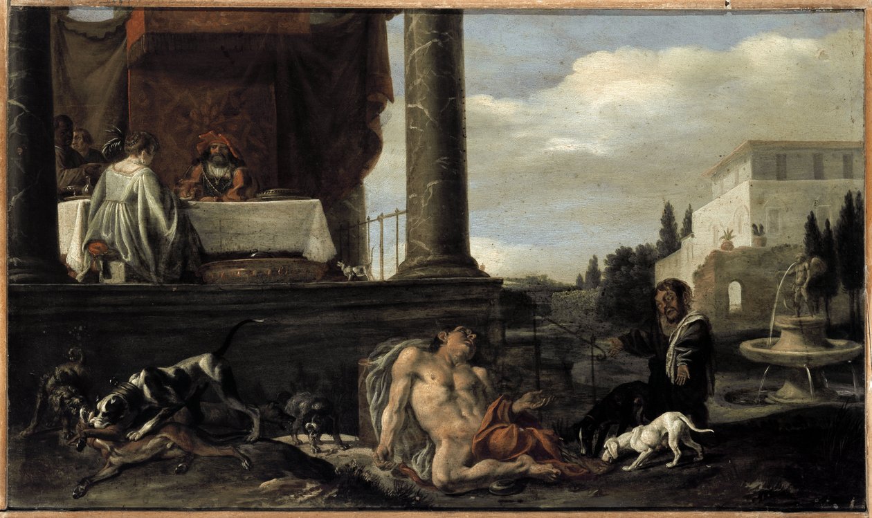 A parábola de Lázaro e o homem rico (óleo sobre madeira de Nikolaus Knüpfer