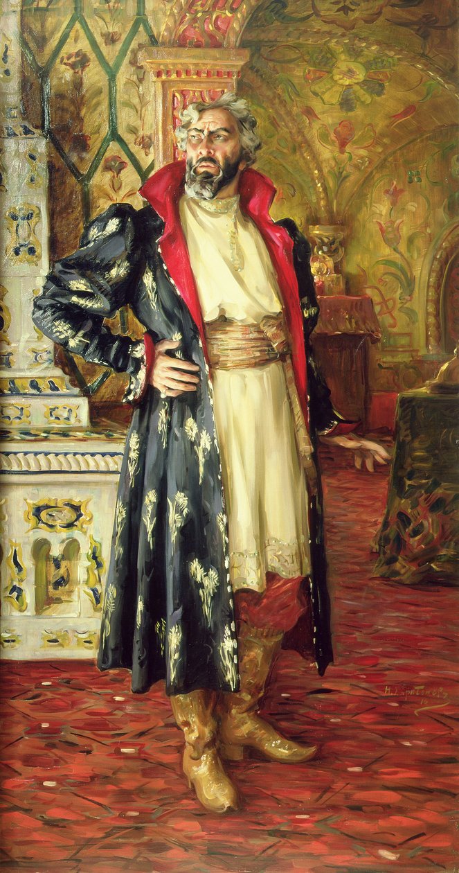 Retrato de Feodor Chaliapin (1873-1938) como Boris Godunov (1551-1605) 1916 de Nikolay Vassilyevich Kharitonov