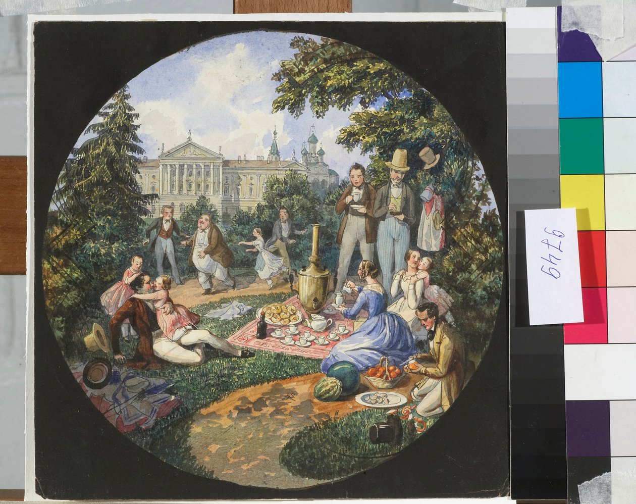 Uma família russa fazendo um piquenique perto de Moscou - Obra de Nicolas Benois (1813-1898) de Nikolay Benois