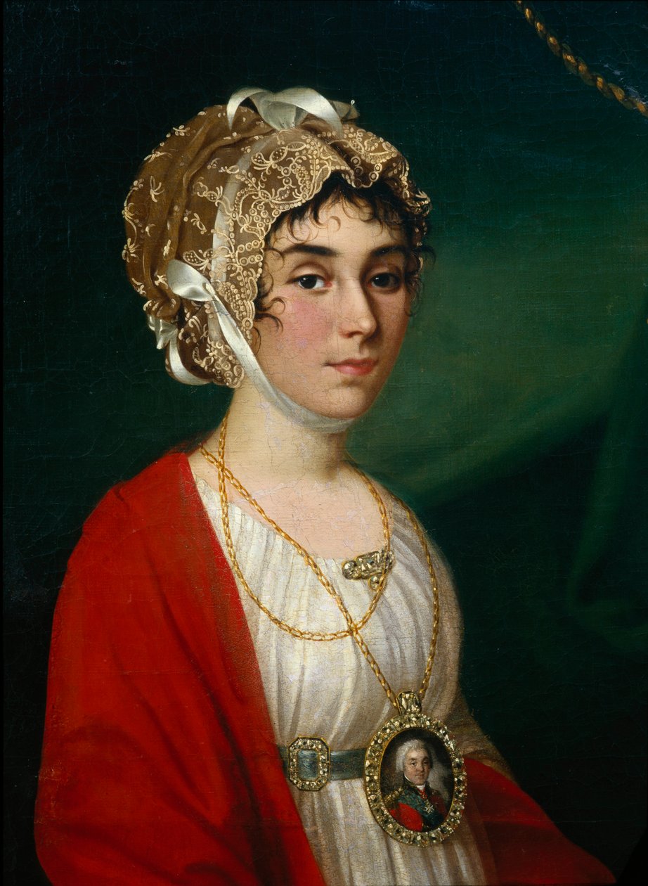 Retrato da atriz e cantora, condessa Praskovya Sheremetyeva Zhemchugova 1768-1803, 1802 de Nikolay Ivanovich Argunov