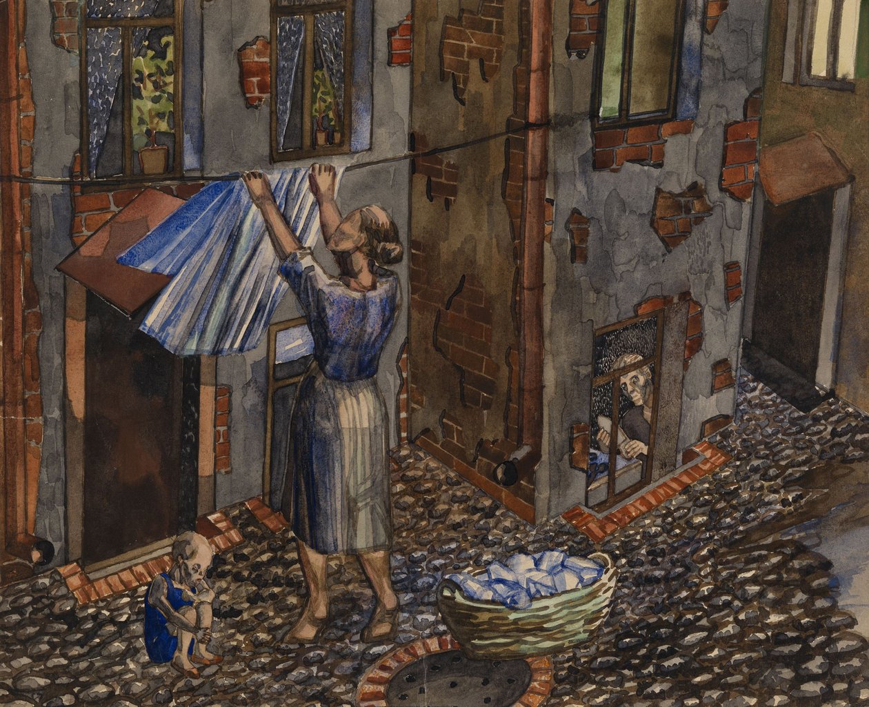 O Antigo Pátio - Trabalho de Nikolai Ivanovich Evgrafov (1904-1941), aguarela e tinta sobre papel (27,5x33,5 cm) de Nikolay Ivanovich Evgrafov