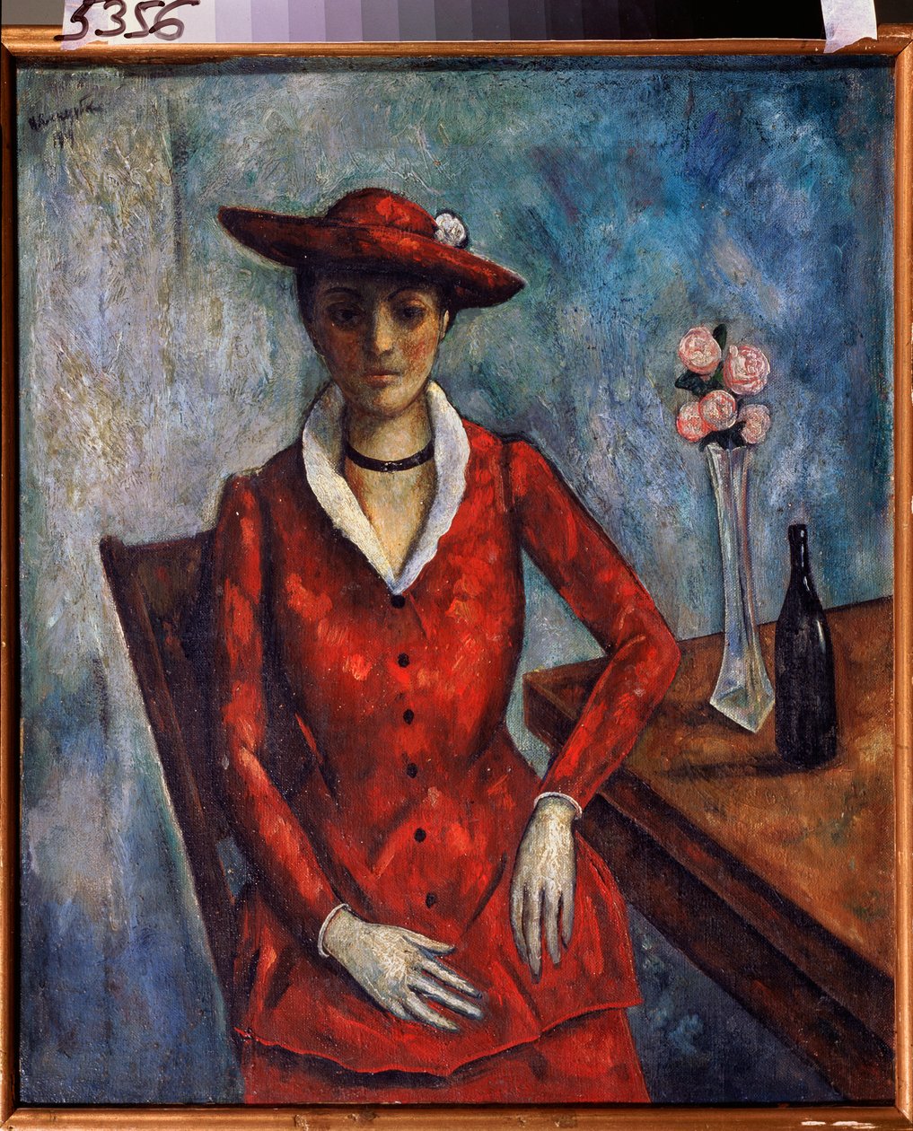 Uma mulher de vermelho - Pintura de Nikolai Vladimirovich Sinezubov (Nicolas Sinezouboff) (1891-1956), óleo sobre tela de Nikolay Vladimirovic Sinezubov