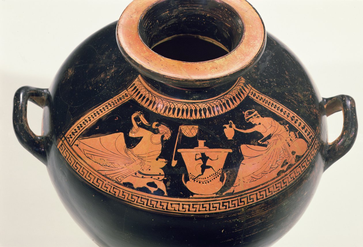 Sídria de figuras vermelhas no ático representando uma cena de bebida, c.490 aC (cerâmica) de Nikoxenos Painter Nikoxenos Painter