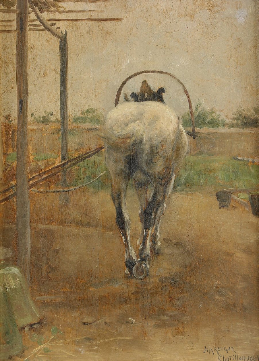 Trabalho - cavalo puxando uma debulhadora de Nils Kreuger