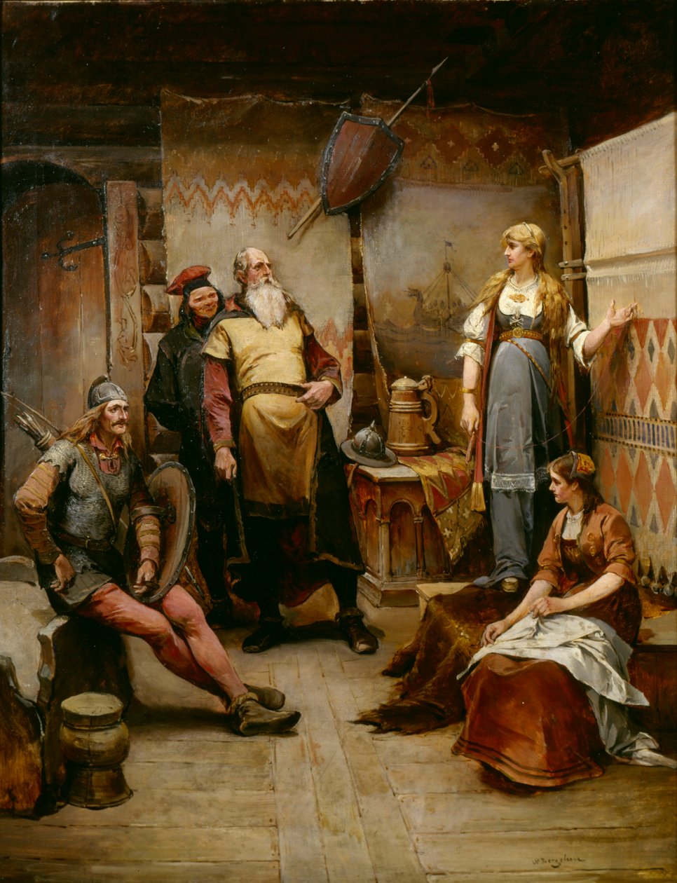 Um mensageiro de cortejo do Viking Harald Harfagre para Gyda (óleo sobre tela) de Nils Bergslien