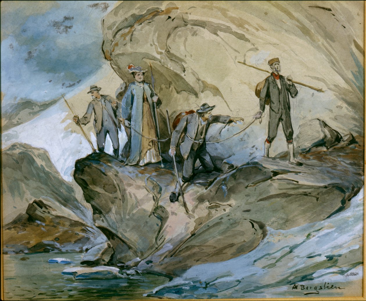Caminhada sobre glaciar Hardanger (aguarela sobre papel) de Nils Bergslien