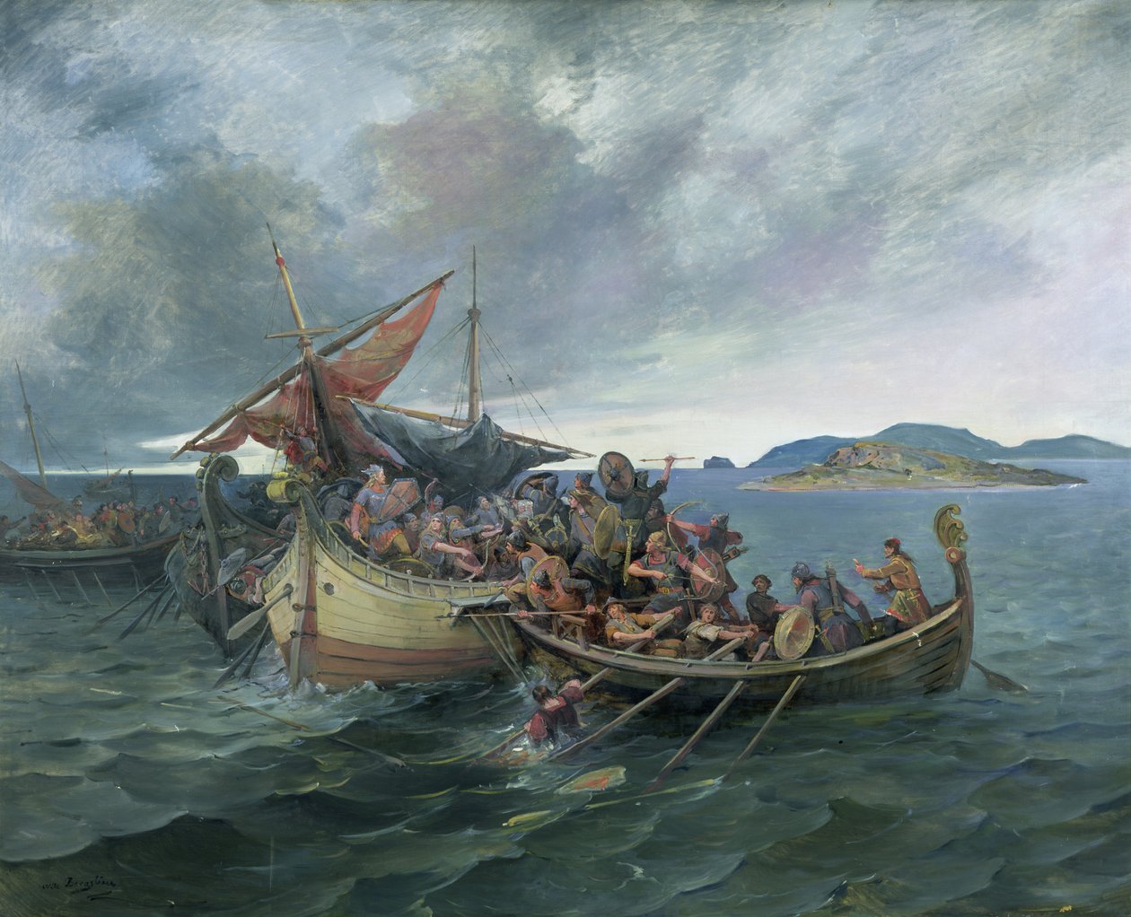 A Batalha de Svolder (óleo sobre tela) de Nils Bergslien