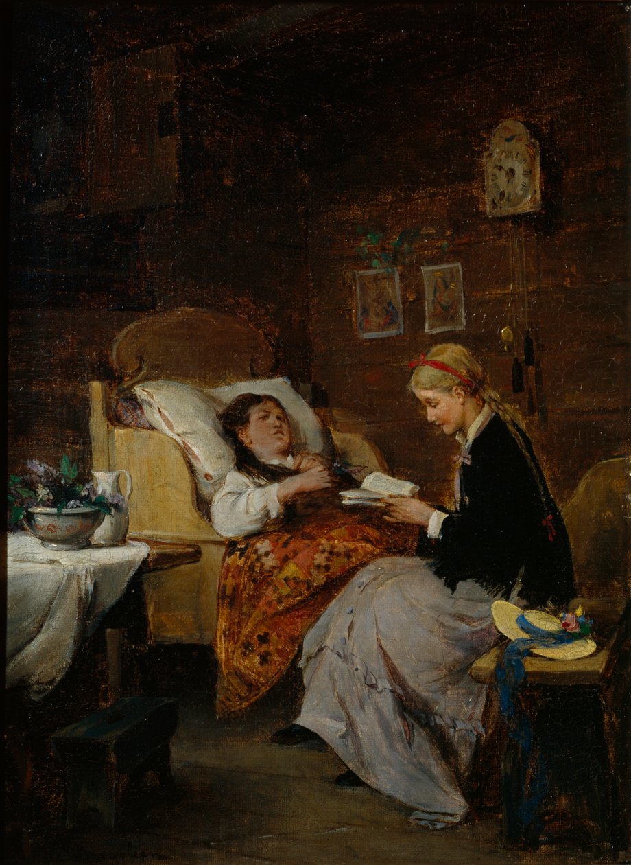 Visita a um Paciente (óleo sobre tela) de Nils Bergslien