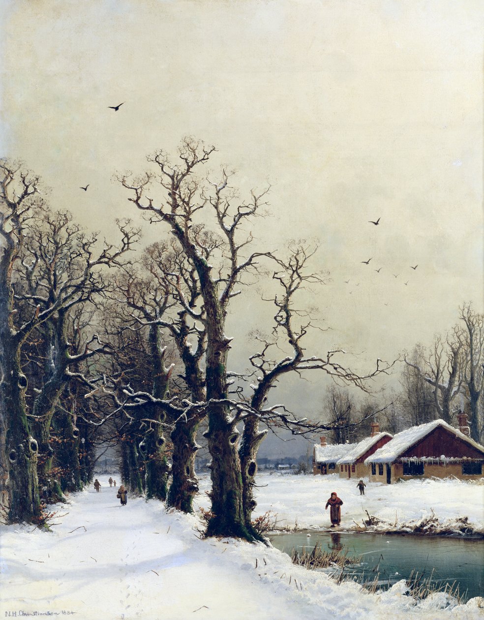 Cena inverno, 19o século de Nils Hans Christiansen