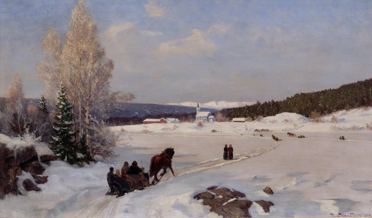 Passeio de trenó até a igreja de Nils Hansteen