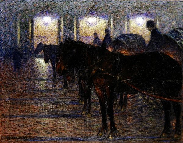 Carruagens puxadas a cavalo fora da Casa de Ópera, Estocolmo de Nils Kreuger