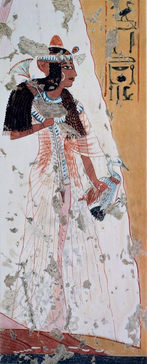 Mulher jovem com pato, cópia de um fresco do túmulo de Ipouy, Tebas, datado do reinado de Ramsés II, placa de Ancient Egyptian Paintings, de Nina Davies de Nina de Garis Davies