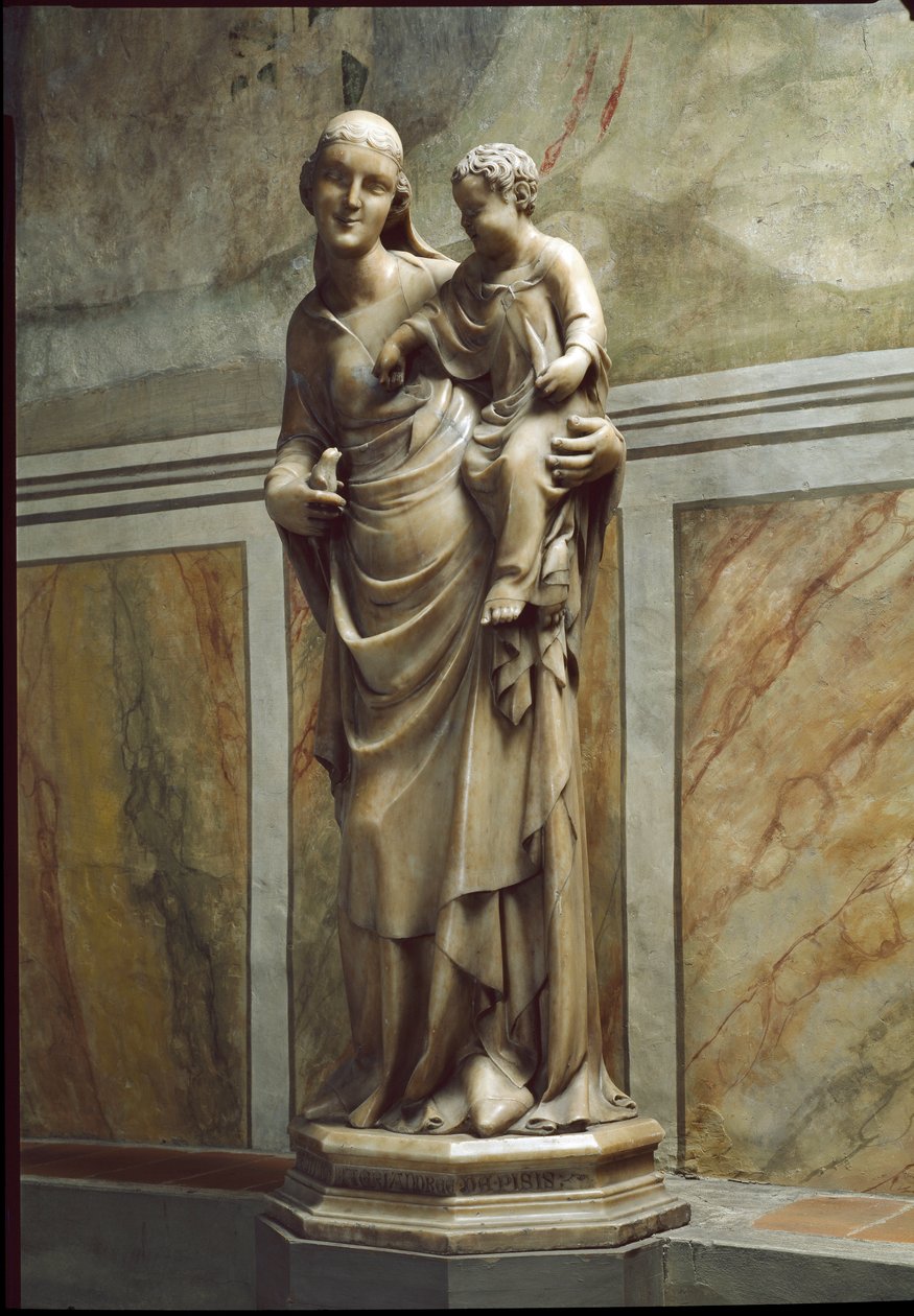 Virgem e Criança. Escultura em mármore de Nino Pisano