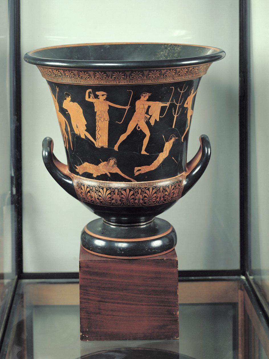 Cálice-krater ático de figuras vermelhas representando a morte dos Niobids, c.460-50 aC (cerâmica) (ver também 92576-77) de Niobid Painter
