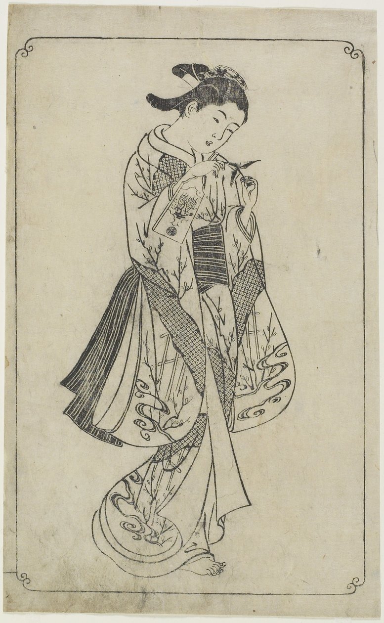 (Cortesão segurando uma Battledore), 1739 de Nishikawa Sukenobu
