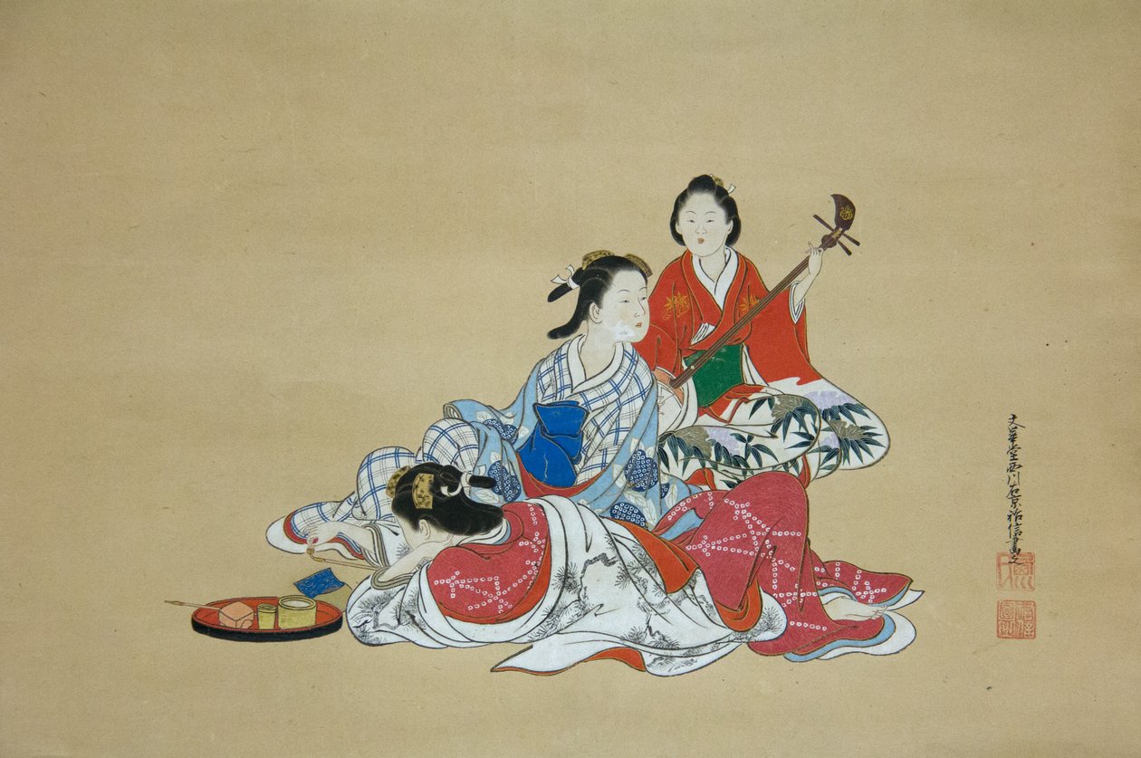 Três belezas, século XVIII. de Nishikawa Sukenobu