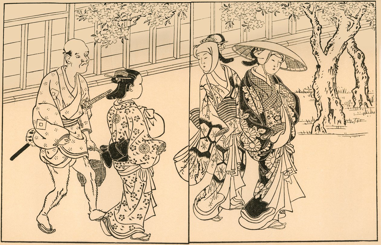 Três mulheres e servo, 1730, 1924. de Nishikawa Sukenobu