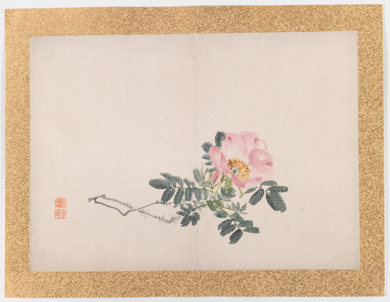 Sem Título (Rosa Rosa), 1855 (tinta e cor clara no papel) de Nishiyama Hoen