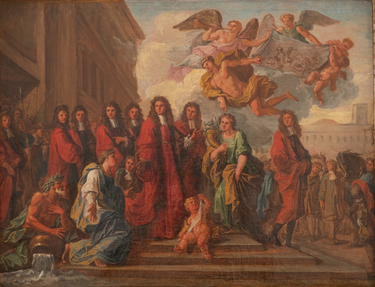 Os vereadores de Paris deixam o Hotel de Ville em direção a Notre Dame para agradecer a vitória de Seneffe em 1674, c.1681 (óleo sobre tela) de Noël Coypel