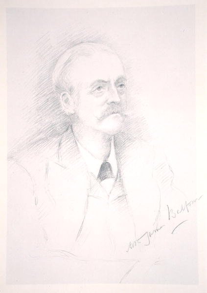 Retrato de Sir Arthur James Balfour (1848-1930) de um álbum sobre o Entente Cordiale de Noel Dorville