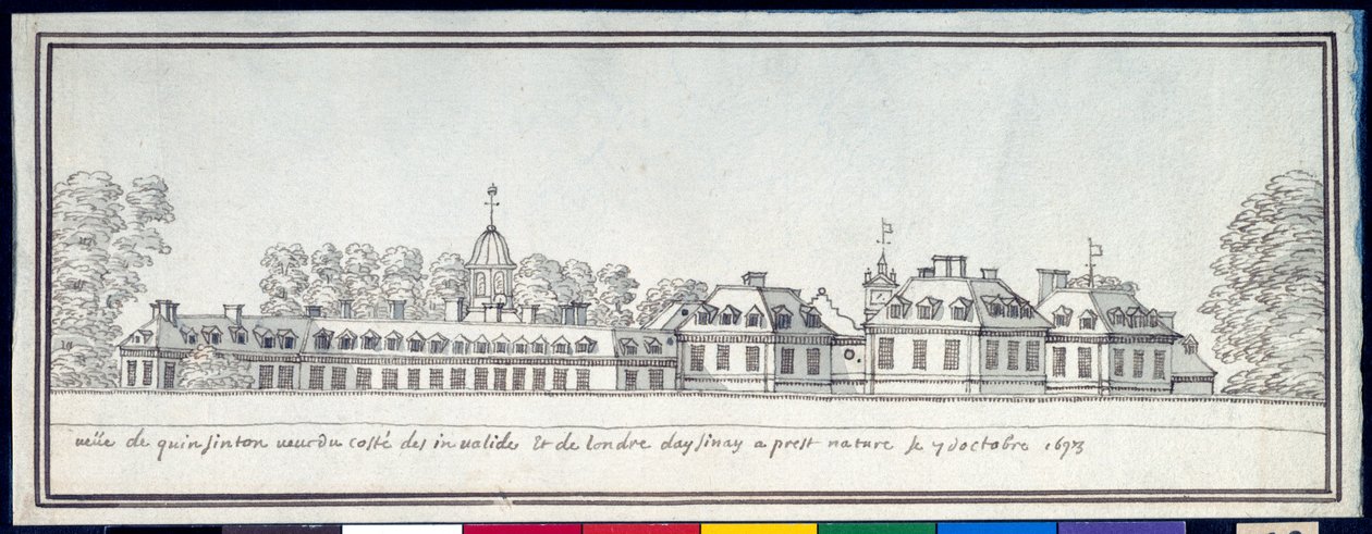 Palácio Kensington, 7 de Outubro de 1693 (caneta e tinta com lavagem em papel) de Noel Gasselin