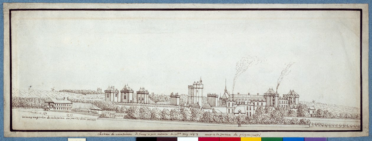 O Chateau de Vincennes, com chaminés a fumar (caneta e tinta sobre papel) de Noel Gasselin