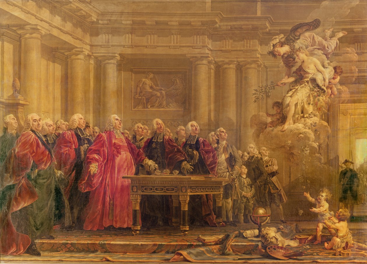 Os Magistrados de Paris Recebendo Notícias da Paz, 21 de junho de 1763 de Noel Halle