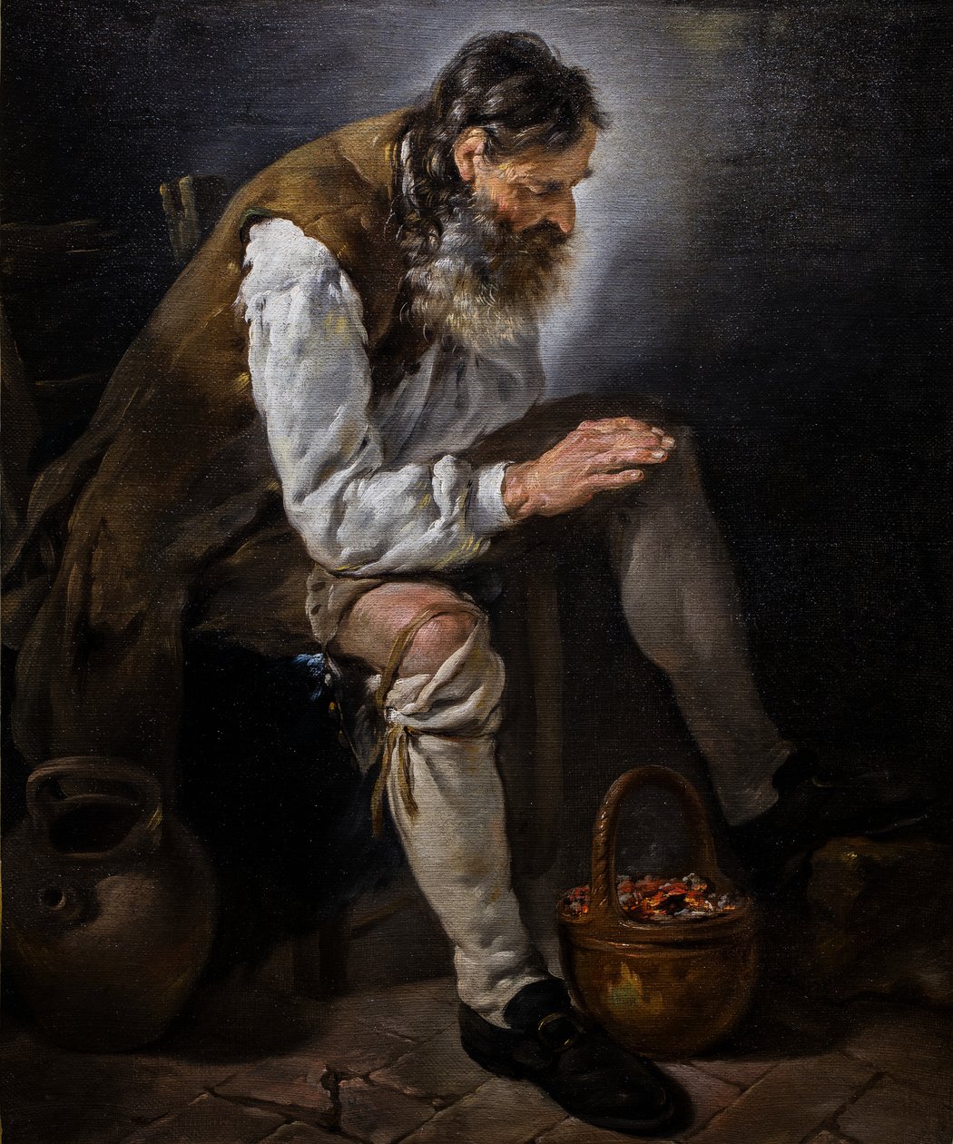 inverno. Homem velho a aquecer as mãos num braseiro, ca. 1747 (Óleo sobre tela) de Noel Halle