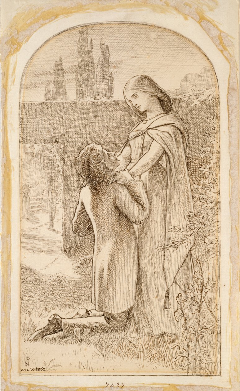 Dois amantes em um jardim estrelado, 1862 de Noel Paton