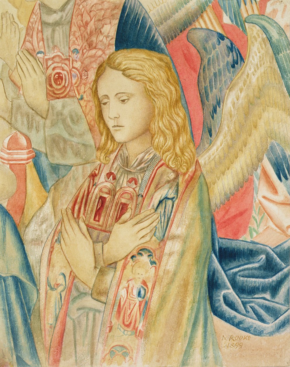 Anjo, segundo um pormenor de uma tapeçaria flamenga do Museu de South Kensington (VA) de Noel Rooke