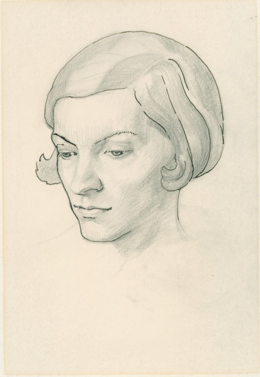 Retrato da mulher do artista, Celia Fiennes (lápis sobre papel) de Noel Rooke