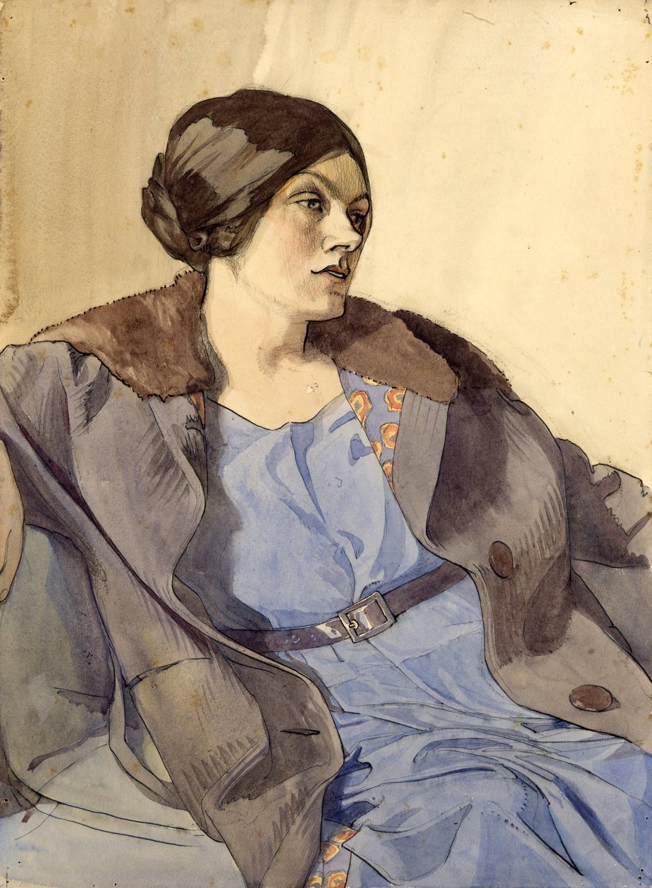 Retrato da mulher do artista, Celia Fiennes, finais dos anos 20 (aguarela sobre lápis) de Noel Rooke