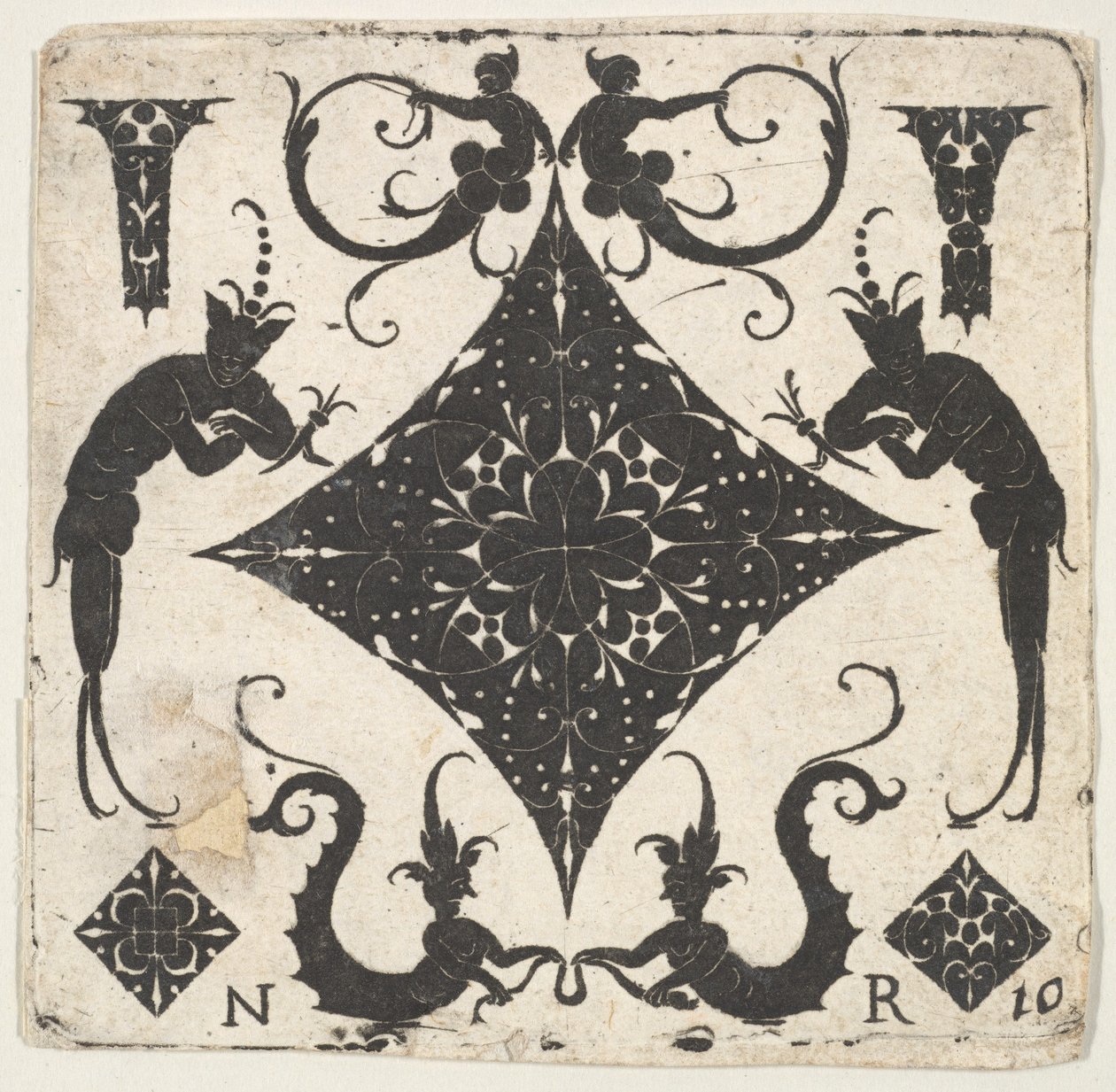 Painel côncavo em forma de losango e figuras grotescas, ca. 1620-30. de Noel Rouillard