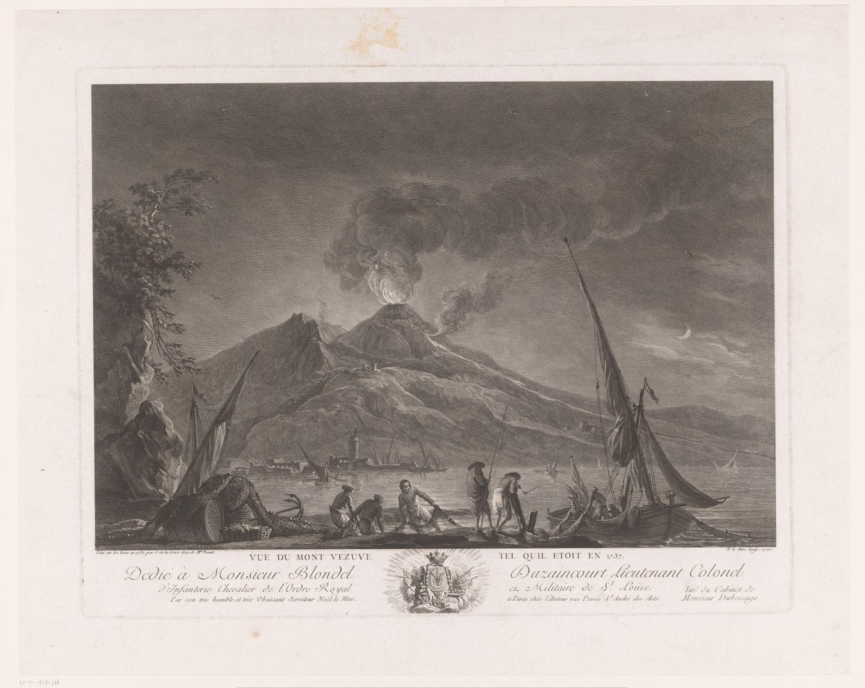 Paisagem com pescadores e Vesúvio activo
Vue du mont Vezuve tel quil etoit en 1757 (título sobre o objecto) de Noël Le Mire