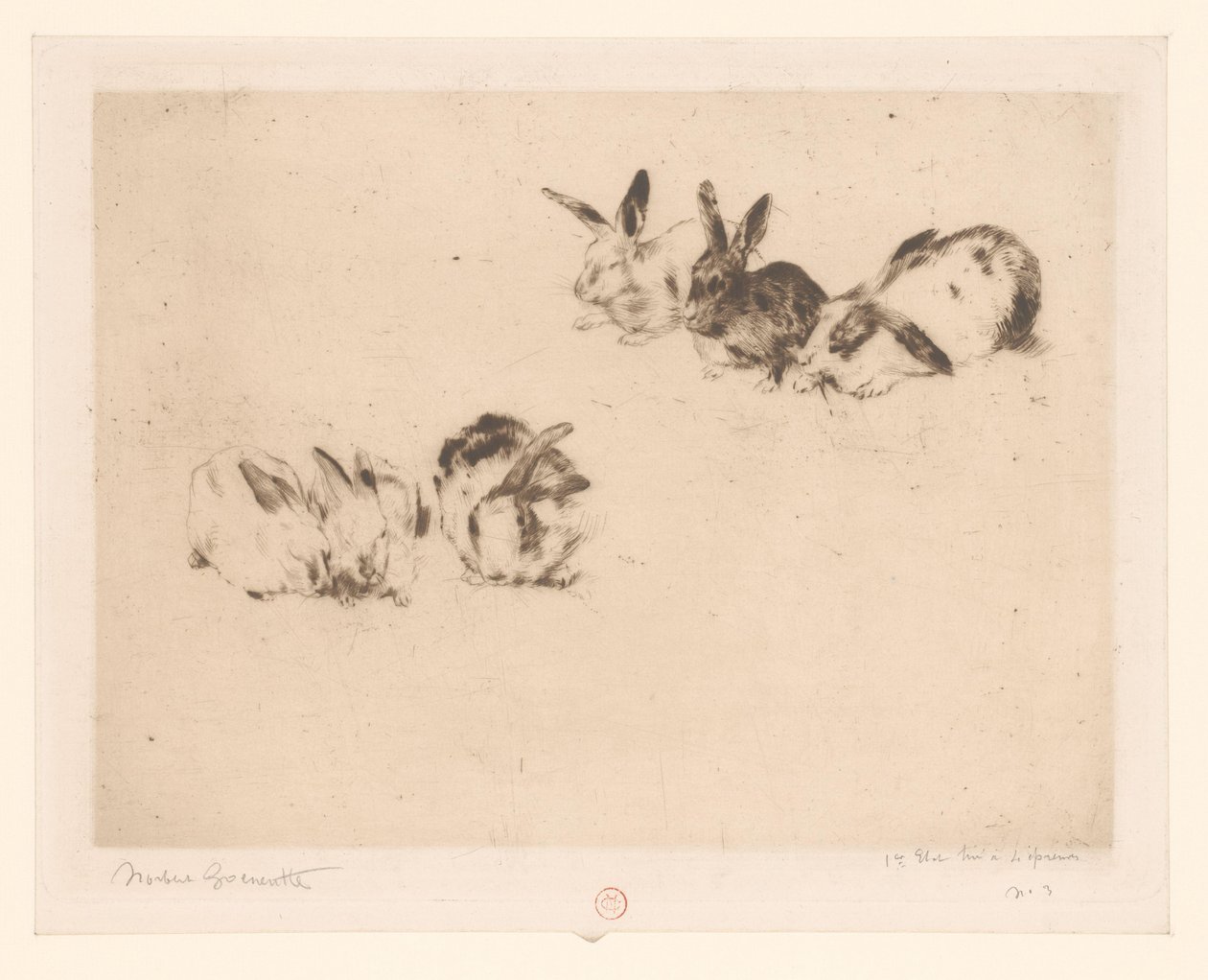 Seis coelhos de Norbert Goeneutte (signed by artist)