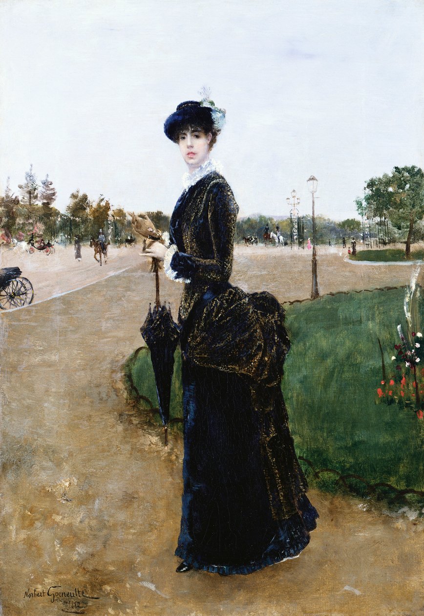 Uma senhora elegante no Bois de Boulogne, 1880 de Norbert Goeneutte