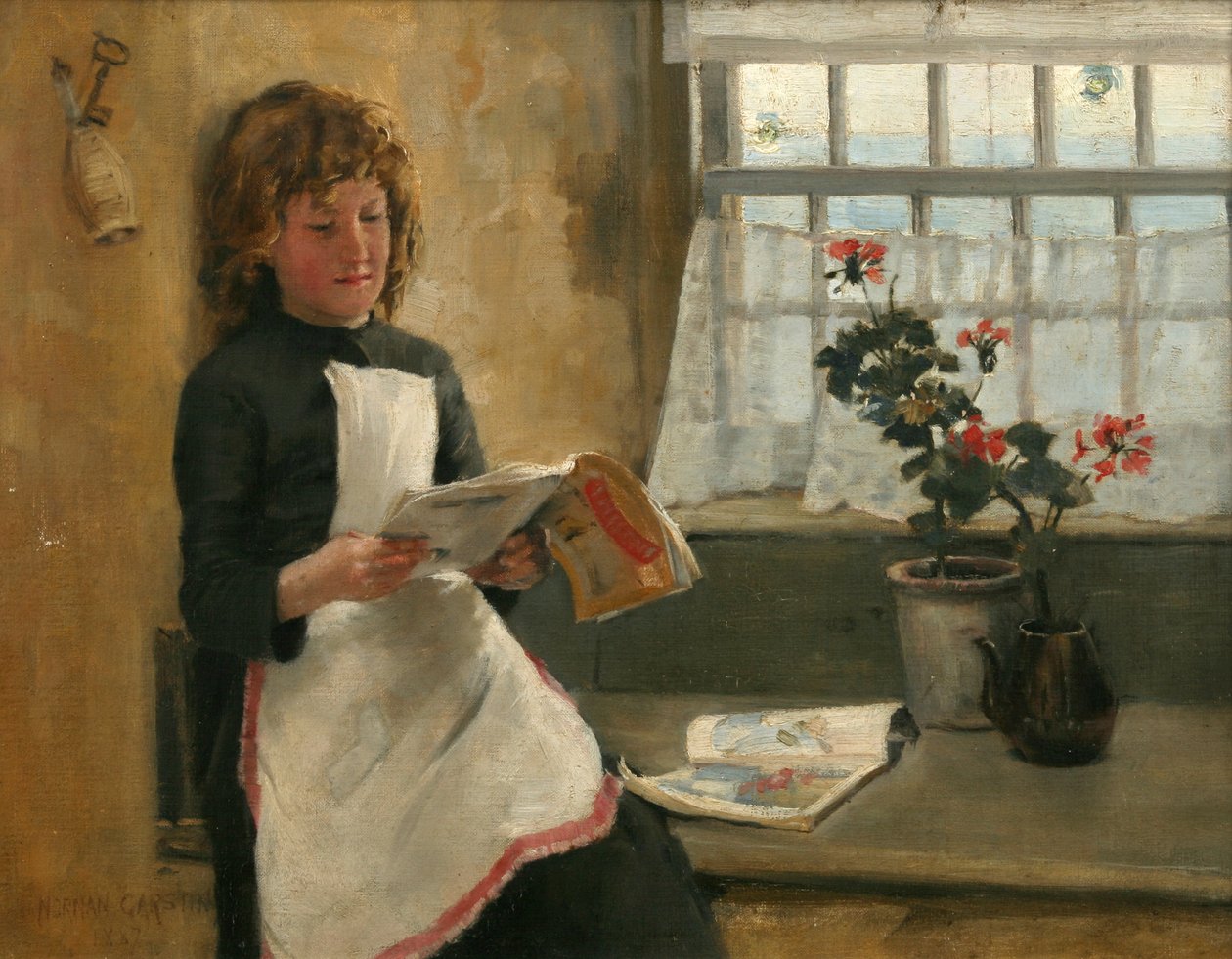 Garota em uma janela de Cottage, 1887 de Norman Garstin