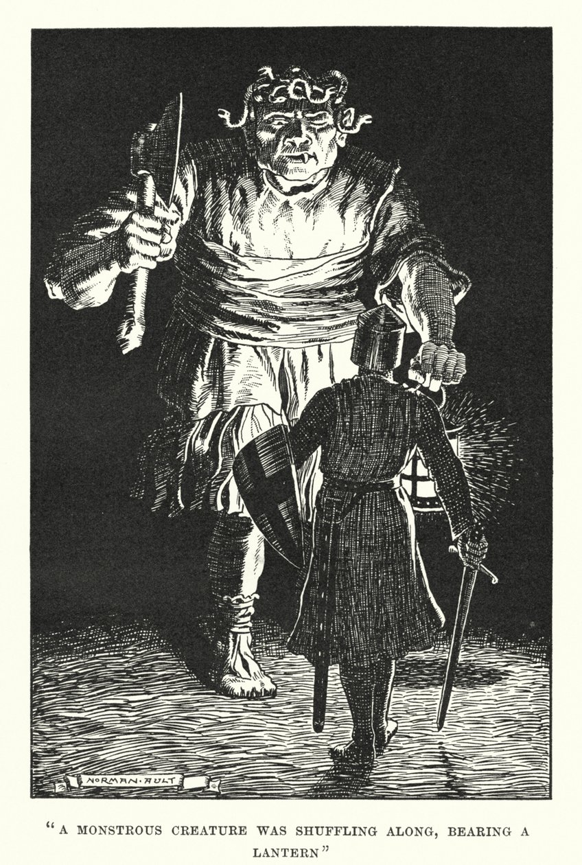 "Uma criatura monstruosa arrastava uma lanterna" (litografia) de Norman Ault