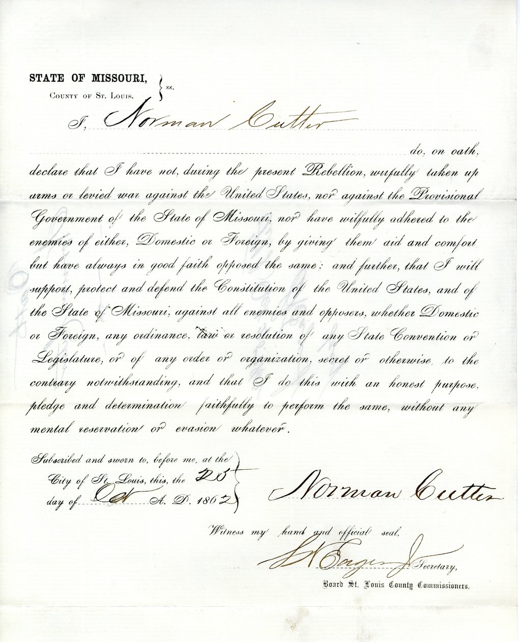 Juramento de lealdade de Norman Cutter do Missouri, Condado de St.Louis de Norman Cutter