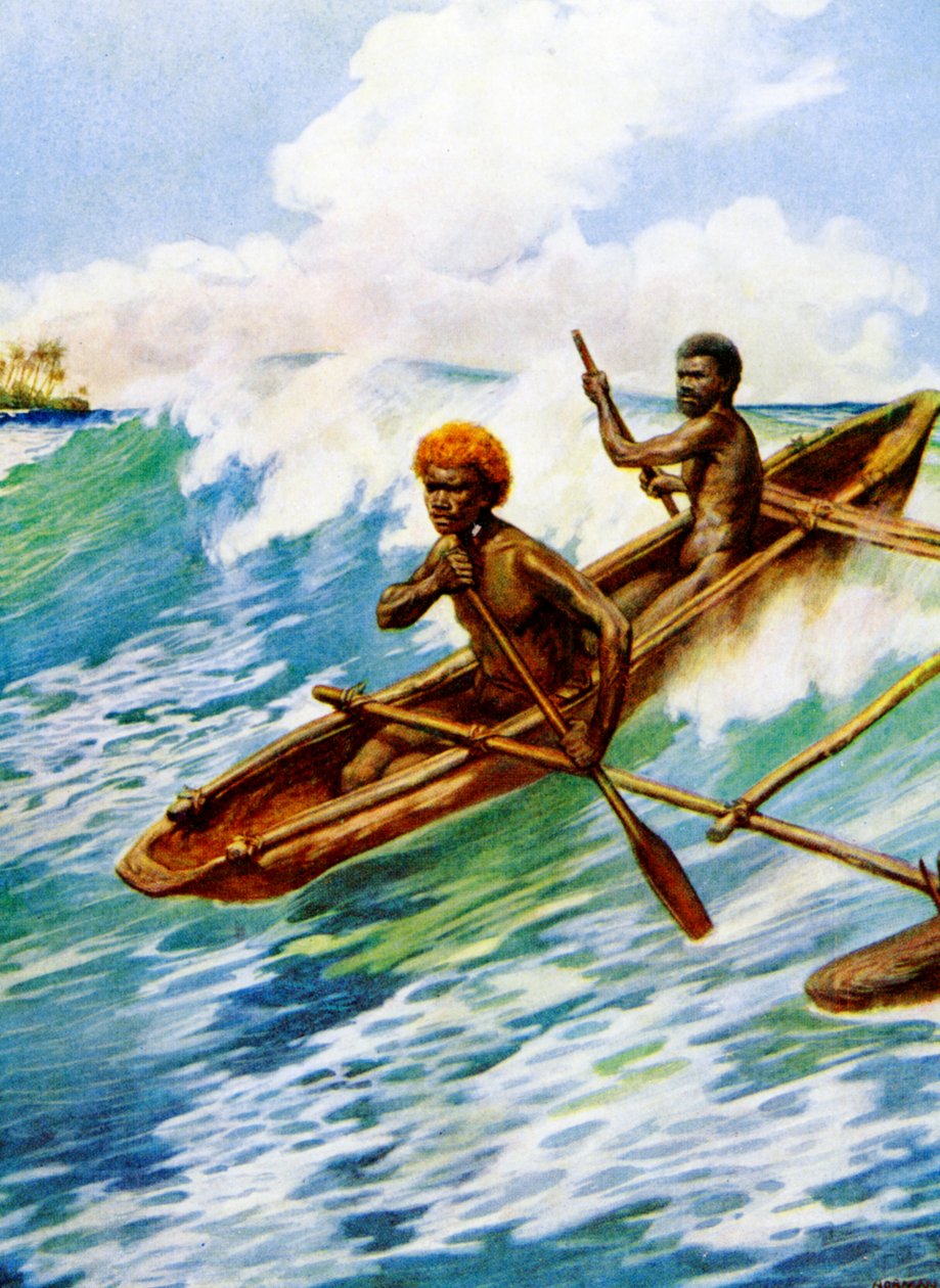 Um &39;Dug-Out&39; com Outriggers nos mares das Novas Hébridas, 1908 de Norman Hardy
